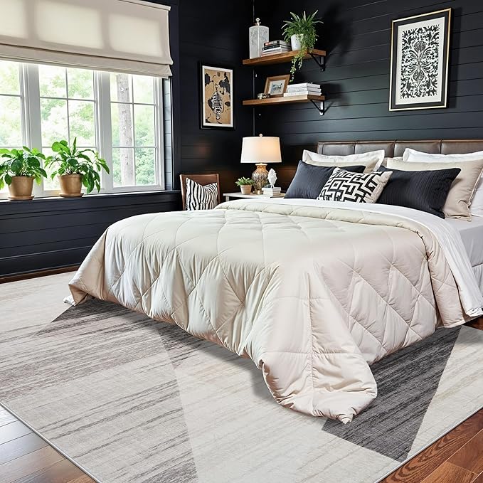 TOPRUUG Mid Century Modern Rug - Geometric Style 8x10 for Living Room Bedroom Under Bed Dining Room Under Kitchen Table Office - Minimalist Contemporary Home Decor (Grey Cream Beige, 8x10)
