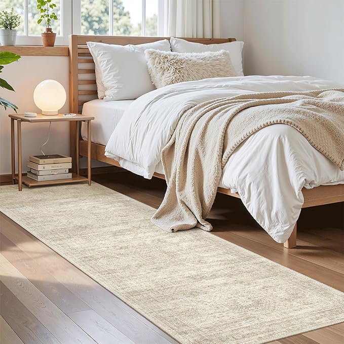Soalmost Runner Rug 2'x8' Washable Non-Slip Runner Rugs for Kitchen Bathroom Laundry Room Beige Vintage Floor Carpet Runners for Hallway Entryway