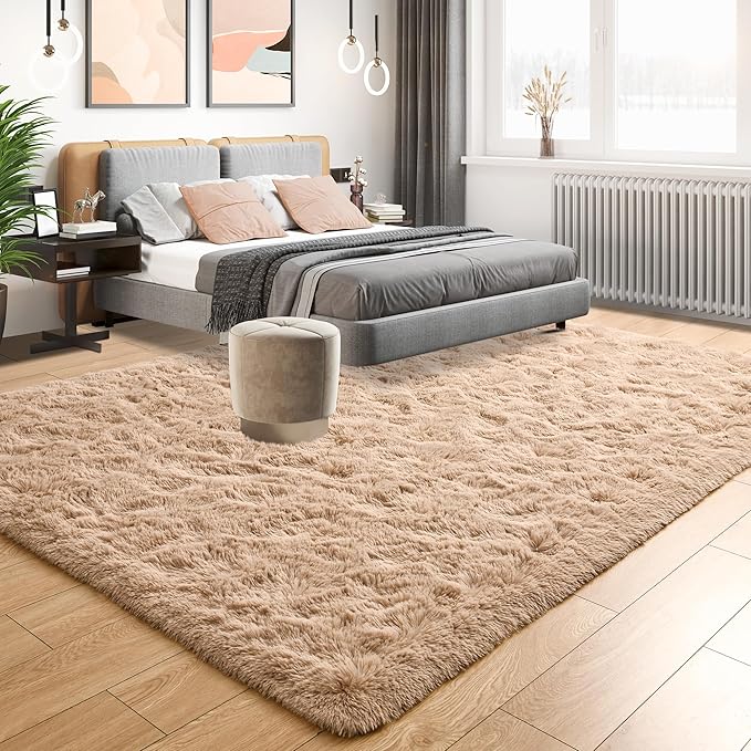Tepook Super Soft Fluffy Rugs for Living Room, Area Rugs 8x10 for Bedroom, Modern Shaggy Rug Fuzzy Carpets for Kids, Plush Indoor Nursery Home Decor Rug with Non-Slip Bottom, Beige