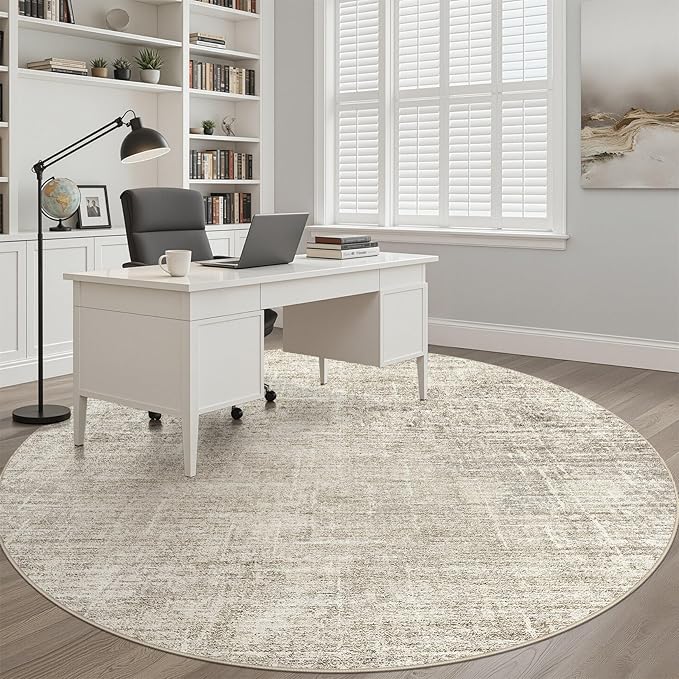 10ft Round Rug Living Room: 10x10 Washable Large Neutral Brown Circle Area Rug Abstract Soft Modern Stain Resistant Indoor Floor Non-Slip Carpet for Bedroom Nursery Kids Office Playroom Dining Room