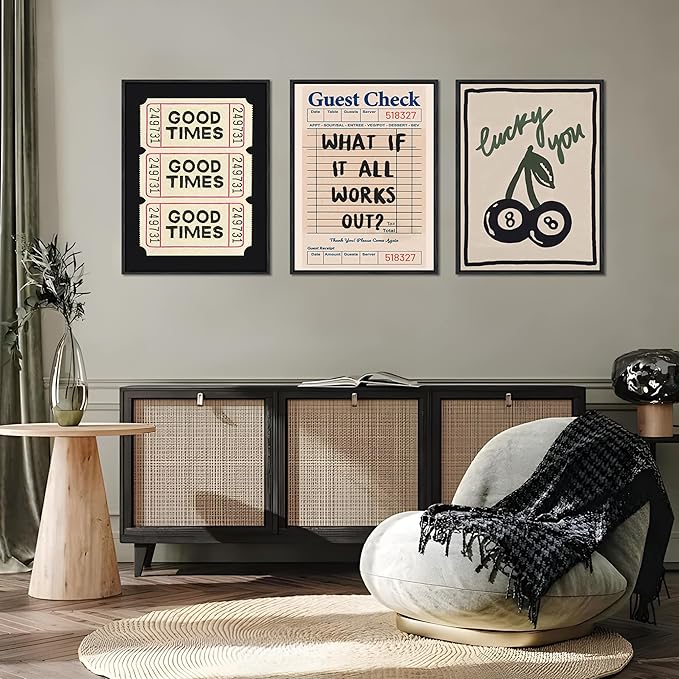 Dytila Floating Framed What If It All Works Out Quote Wall Art Set of 3, Retro Good Times Trendy Pictures Wall Decor Lucky You Vintage Room Aesthetic Paintings, Prints for Apartment Decor 12x16 in