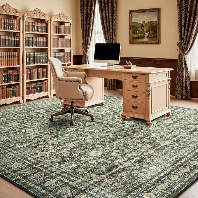 Lofus 7x10 Area Rug for Living Room,Green Washable Area Rugs with Non-Slip Backing,Soft Boho Carpets for Bedroom Dining Room Home Office Indoor Nursery