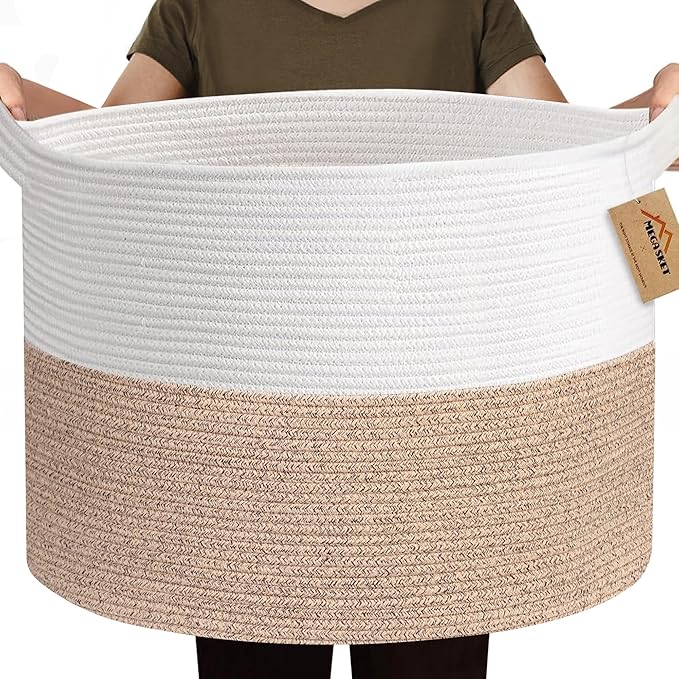MEGASKET 115L Super Large Blanket Basket, 23.6"x15.7" Oversized Cotton Rope Woven Basket for Toys, Towels, Shoes, Laundry, XXXL Jumbo Storage Bin for Blankets for Living Room, Toy Organizer, Brown