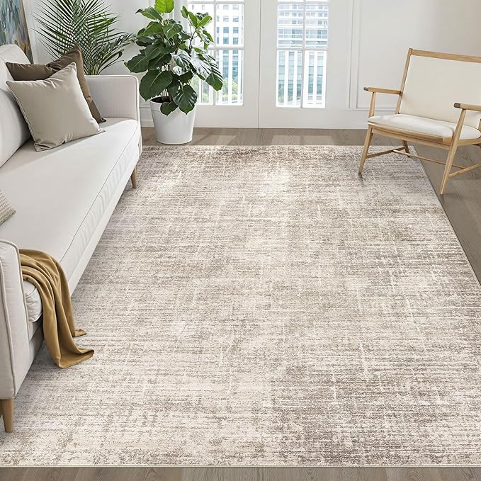 6x8 Area Rug Living Room: Washable Large Neutral Brown Rugs Abstract Soft Modern Stain Resistant Indoor Floor Non-Slip Carpet for Bedroom Nursery Kids Office Playroom Dining Room Under Table Home