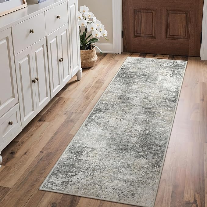 GENIMO Washable Rugs 2x8 Runner Rugs for Hallway Kitchen, Modern Lightweight Rug Ultra Soft Indoor Runner Rugs for Entryway, Low Pile Carpet with Non Slip Backing, Mist Grey