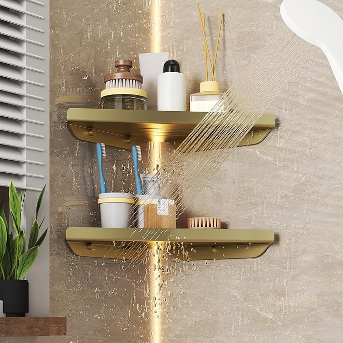 Corner Shower Shelves, 2-Tier Triangle Gold Shower Candy, 304 Stainless Steel Corner Shelf Will not Rust, Wall Mounted Caddy Shelves Easy to Install,Bathroom Storage Shelf for Toilet