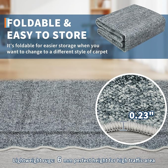 GarveeHome Scalloped Area Rug 4x6 Washable Rug Modern Floor Cover Soft Low Pile Entryway Rug Indoor Distressed Foldable Non Slip Stain Resistant Carpet for Bedroom Living Room Bathroom, 4 ft x6 ft