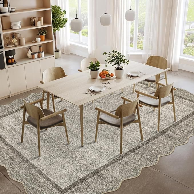 GarveeHome Scalloped Washable Rug 8x10 Rugs for Living Room Modern Bedroom Rug Large Area Rug Non Slip Throw Rugs Soft Low Pile Stain Resistant Carpet for Nursery Classroom Dining Room 8'x10' Brown