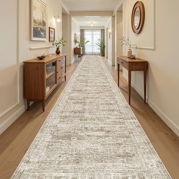 Soalmost Hallway Runner Rug 3x18 - Kitchen Rugs 18ft Washable Entryway Rug Vintage Kitchen Runners Non Slip Farmhouse Indoor Carpet Runner for Living Room Bedroom, Brown