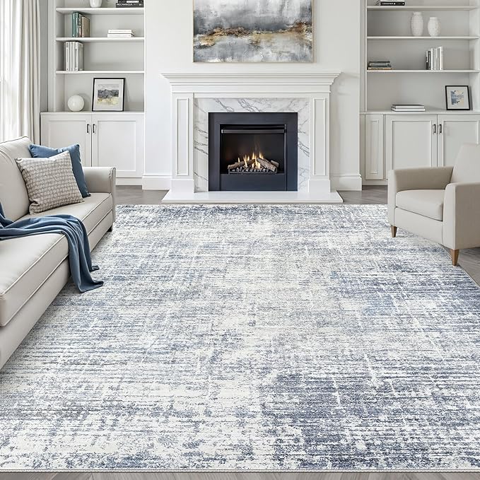 7x10 Area Rug Living Room: Washable Large Neutral Blue Rug Abstract Soft Modern Stain Resistant Indoor Floor Non-Slip Carpet for Bedroom Nursery Kids Office Playroom Dining Room Under Table Home