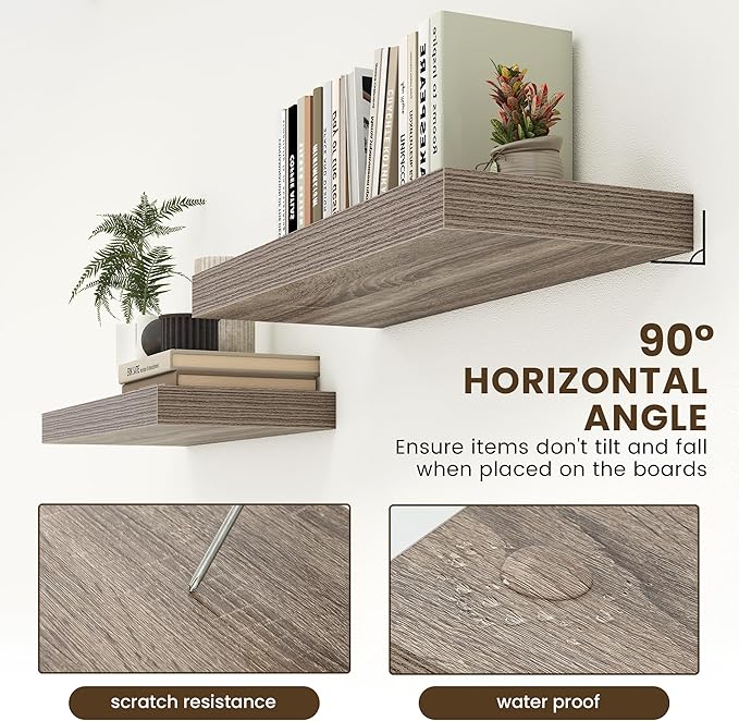 FLYJOE 30 Inch Floating Shelves | 12 Inch Deep Grey Floating Shelves Set of 2 | 30" W x 12" D Rustic Wood Shelves for Wall | Deep Grey Shelves for Living Room Bathroom Laundry Room Kitchen