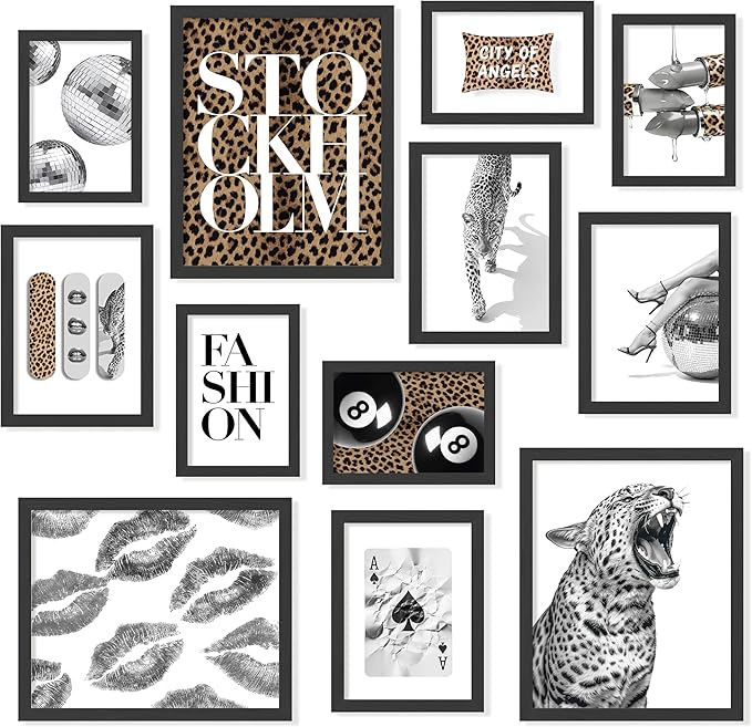 97 Decor 12 Pcs Trendy Leopard Wall Art - Cheetah Wall Decor For Bedroom, Stockholm Posters For Room Aesthetic, Funky Preppy Art Prints Cute Pictures For College Girls Dorm Decorations (Unframed)