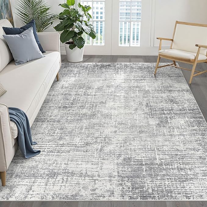 6x8 Area Rug Living Room: Washable Large Neutral Grey Rug Abstract Soft Modern Stain Resistant Indoor Floor Non-Slip Carpet for Bedroom Nursery Kids Office Playroom Dining Room Under Table Home