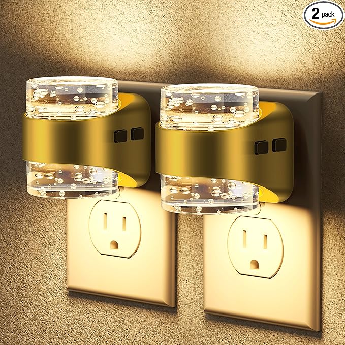Briignite LED Night Light Plug into Wall[2 Pack], Dimmable Night Light with Bubble Design 3000K Warm & 5 Brightness Levels, Dusk to Dawn Sensor Nightlights for Nursery, Hallway, Bathroom, Kids Room