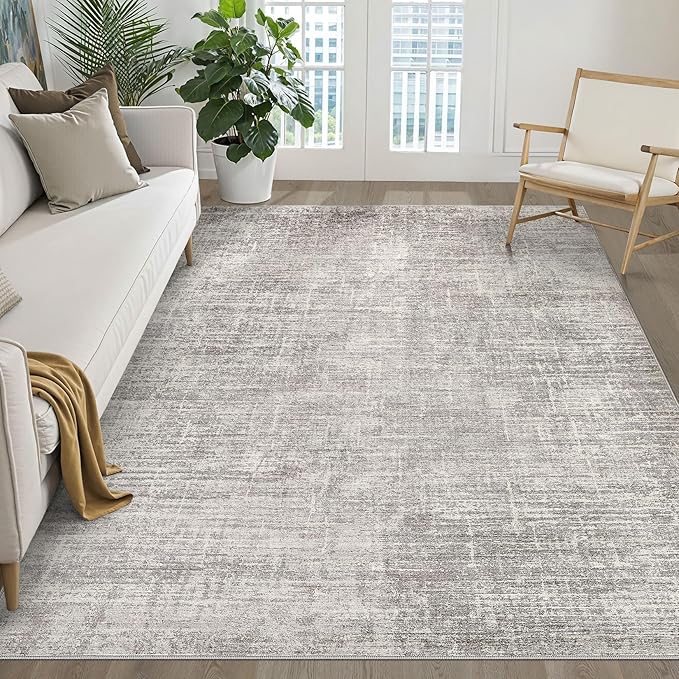 5x7 Area Rugs Living Room: Washable Large Neutral Rug Abstract Soft Modern Stain Resistant Indoor Floor Non-Slip Carpet for Bedroom Nursery Kids Office Playroom Dining Room Under Table- Brown Gray