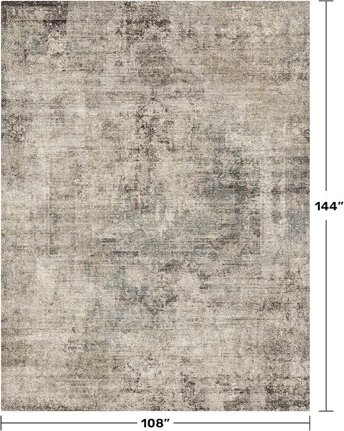 Hazo Haus Taupe Brown Big Rugs for Living Room 9x12 - Modern Farmhouse Rustic Large Rug for Dining Room, Bedroom, Washable Foldable Dark Academy Décor