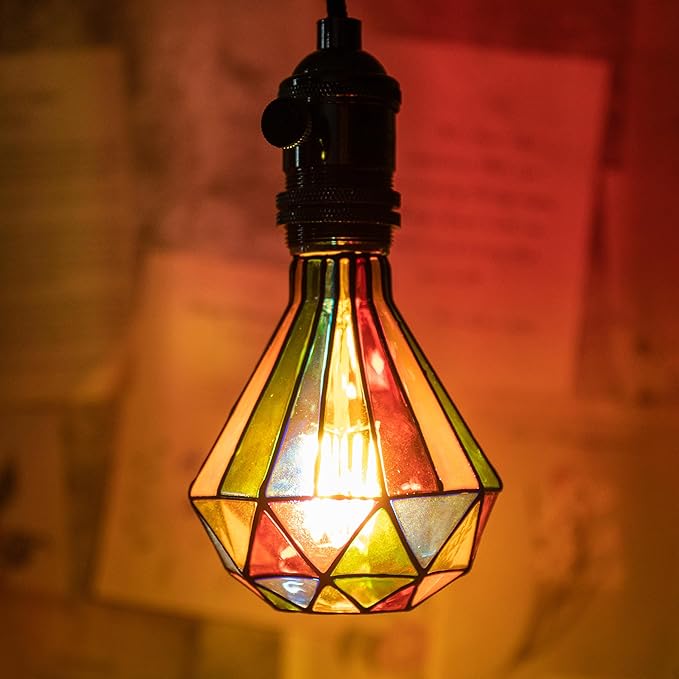 Stained Glass Light Bulb, Rainbow Painted, Mosaic, 4W 120V, Multi Colored, Fun Romantic, Unique Decorative