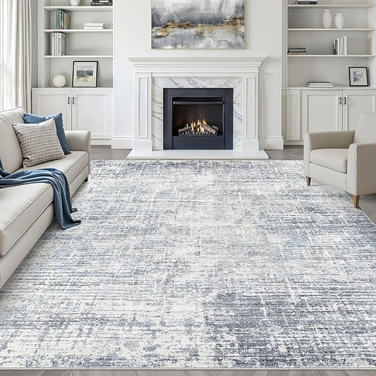 9x12 Area Rug Living Room: Washable Large Neutral Blue Rugs Abstract Soft Modern Stain Resistant Indoor Floor Non-Slip Carpet for Bedroom Nursery Kids Office Playroom Dining Room Under Table Home
