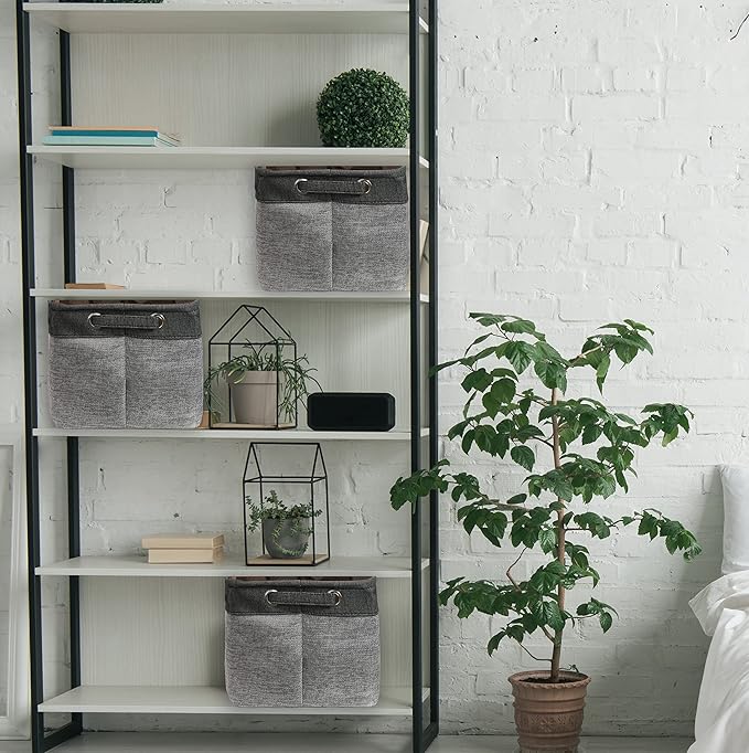 Simple Houseware Large Fabric Storage Bin, 14.4" x 10" with Handles, 3-Pack, Foldable Organizer for Closet and Shelf, Dark Gray