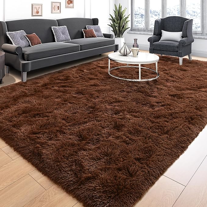 Tepook Super Soft Fluffy Rugs for Living Room, Area Rugs 8x10 for Bedroom, Modern Shaggy Rug Fuzzy Carpets for Kids, Plush Indoor Nursery Home Decor Rug with Non-Slip Bottom, Brown