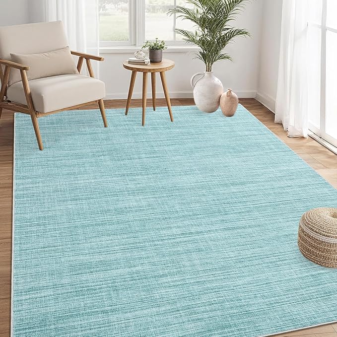 9x12 Area Rugs for Living Room Washable Solid Large Bedroom Rugs Non Slip Soft Modern Abstract Dining Room Throw Carpet Minimalist Classic Plain Area Rug for Nursery Kitchen Home Office, Blue