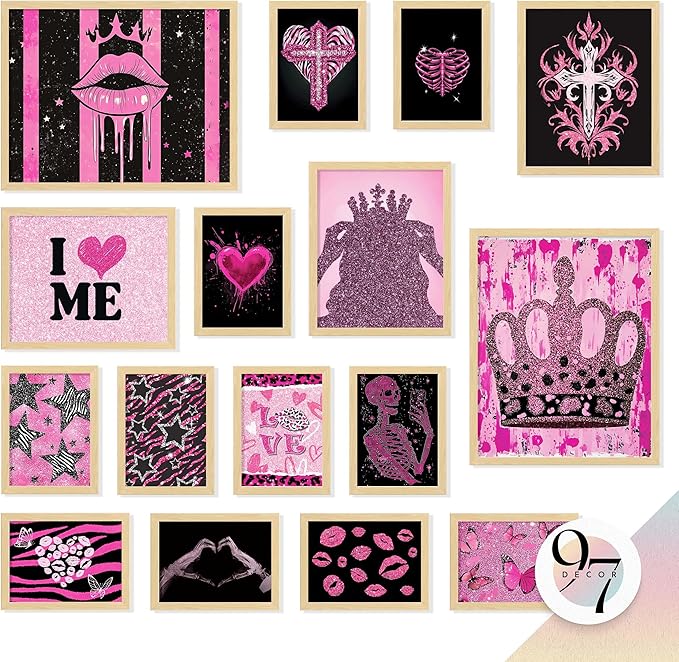 97 Decor LARGE 11x14 Hot Pink Room Decor Y2k Posters - Mcbling Trashy Y2k Room Decor Aesthetic Pictures, Cute 2000s Posters For Girls Room, Baddie Wall Art Prints For Teen Dorm Bedroom (Unframed)