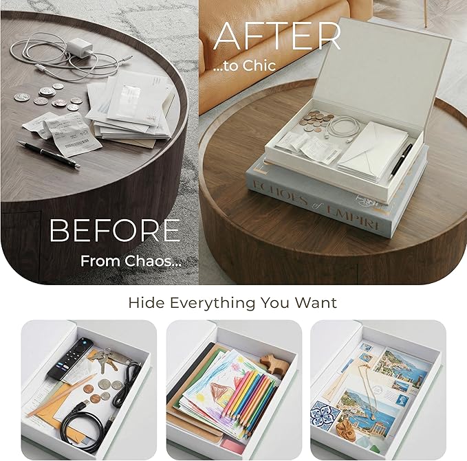 Decorative Books for Home Decor – Beige & Grey Linen Faux Books for Decoration: Aesthetic Fake Book Shelf, Living Room, Mantle, Entryway & Coffee Table Decor – Stack Faux Book Storage Box, Set of 2
