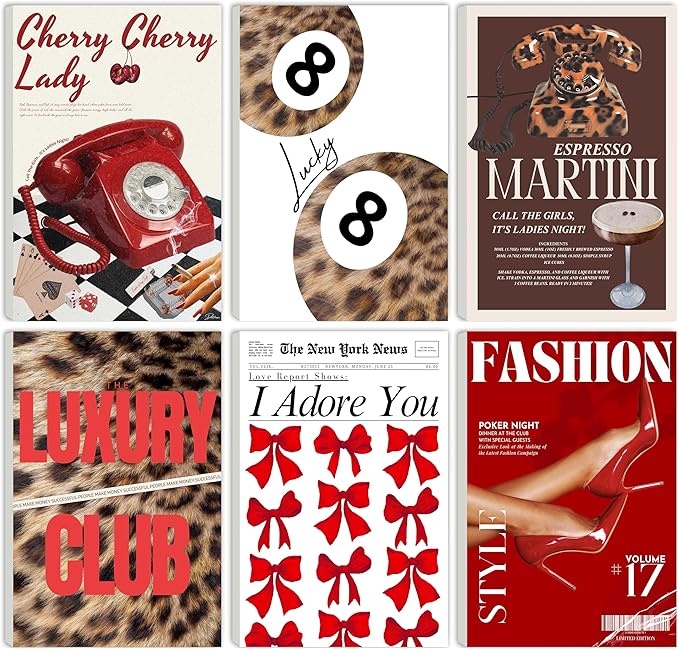 ZxXzkwpP Pink Cheetah Print Room Decor Poster, Trendy Red Fashion Leopard Print Wall Art Aesthetic Lucky 8 Ball Poster Coquette Preppy Y2k Funky Art For Bedroom (Red 12x18x6 Framed)