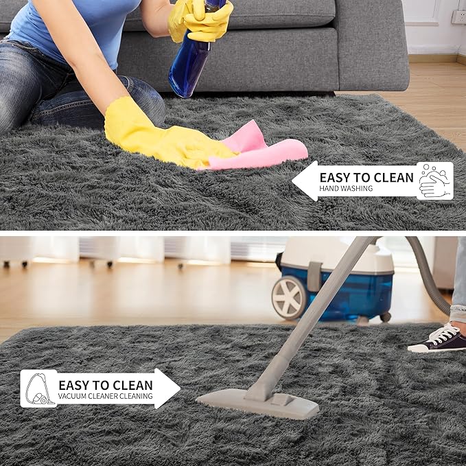 Tepook Fluffy Large Rugs for Living Room, 8x10 Area Rugs for Bedroom, Modern Shag Fuzzy Carpets for Kids Boys Girls, Plush Indoor Nursery Home Decor Rug with Non-Slip Bottom, Dark Grey