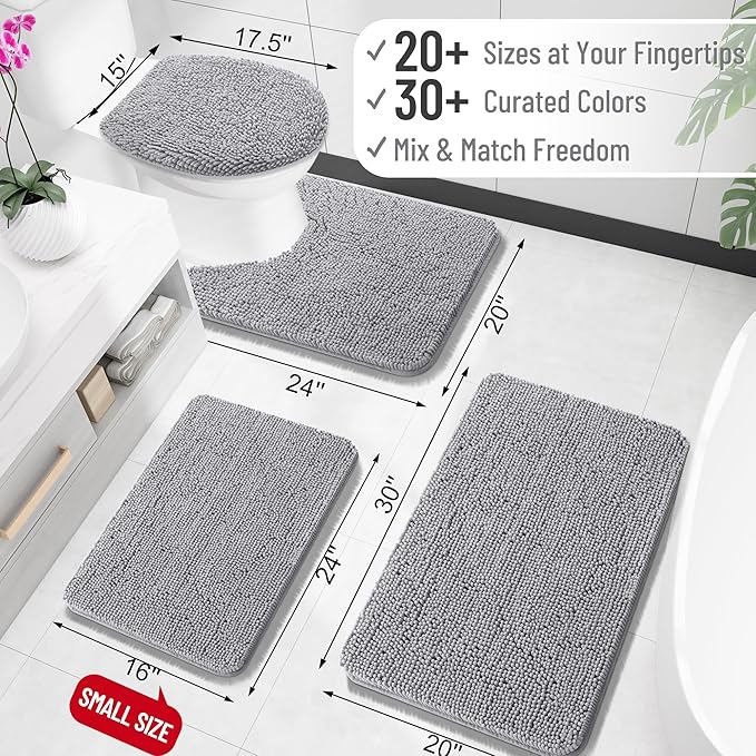 OLANLY Large Bathroom Rugs 59x35, Extra Soft Absorbent Chenille Bath Rugs, Rubber Backing Quick Dry, Machine Washable Bath Mats for Bathroom Floor, Tub and Shower, Home Decor Accessories, Grey