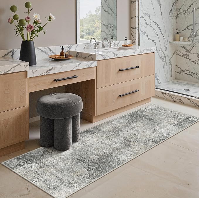 GENIMO Washable Rugs 2x8 Runner Rugs for Hallway Kitchen, Modern Lightweight Rug Ultra Soft Indoor Runner Rugs for Entryway, Low Pile Carpet with Non Slip Backing, Mist Grey