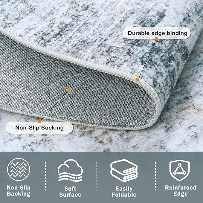 5x7 Area Rugs Washable Rug:Anti-Skid Abstract Modern Living Room Rug Soft Thin Carpets Indoor Floor Non-Shedding Carpet for Bedroom Dining Farmhouse Nursery Home Office(Blue/Grey/Gold/White, 5x7)