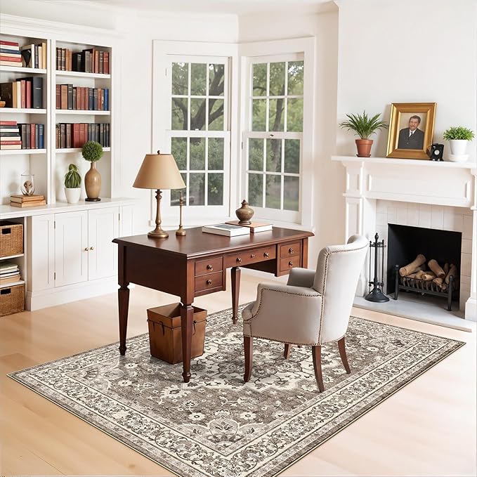 4x5 Area Rugs for Living Room: Perfect for Bedroom Kitchen Kids Room Nursery - Stain & Water Resistant Non-Slip Pet & Child Friendly Vintage Carpet (Beige, 4x5)