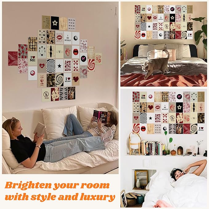 97 Decor Downtown Girl Room Decor - Downtown Girl Posters for Room Aesthetic Y2k, Retro Red Room Decor Y2k Bedroom Decorations, Mini Red Posters Coquette Wall Collage Kit for Teen College Dorm (4x6)
