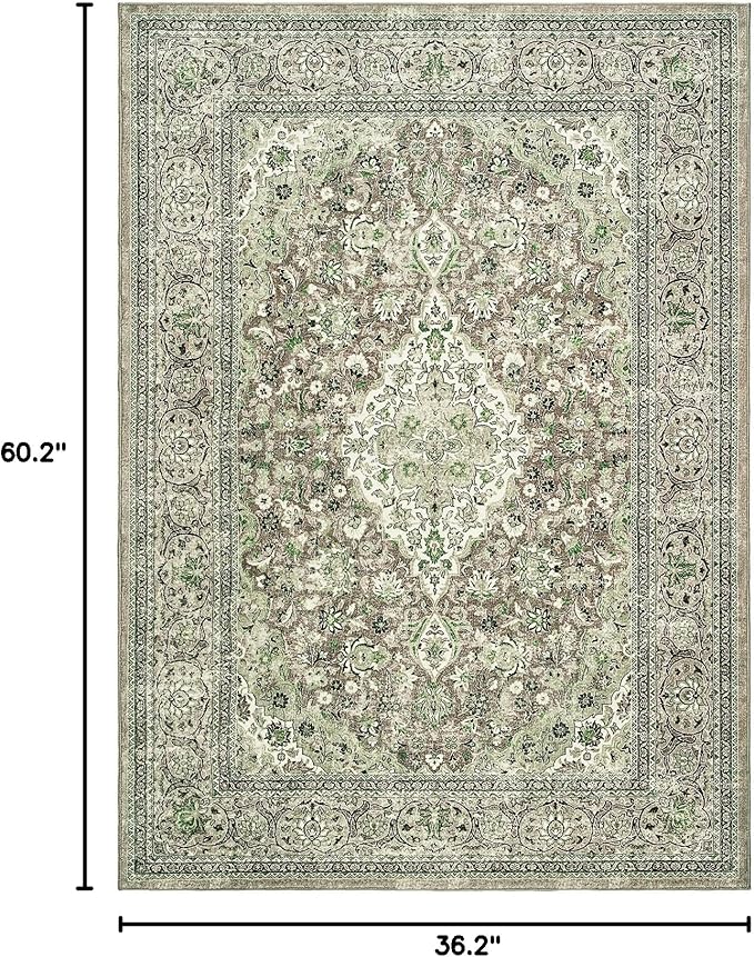 Goideal Washable Rug 3x5, Sage Green Area Rugs Non Slip, Indoor Low Pile Carpet with Rubber Backing for Living Room Kitchen Bathroom Entryway Office Bedroom