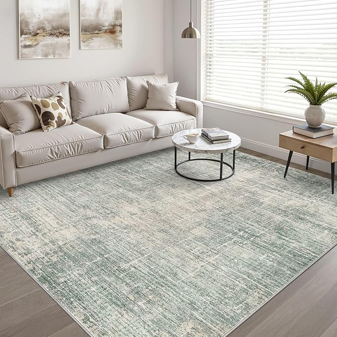4x6 Rug Washable Area Rugs: Neutral Abstract Soft Modern Stain Resistant Small Indoor Floor Non-Slip Low Pile Throw Carpet for Entryway Kitchen Bedroom Nursery Kids Office Playroom Home House- Green