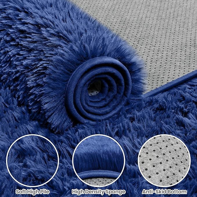 4x6 Area Rugs for Living Room Rug: Soft Fluffy Shag Blue Rugs for Bedroom, Non-Slip Large Fuzzy Plush Rug Indoor Floor Carpet for Nursery Kids Boys Girls Room, Dorms, Playroom, Modern Home Decor