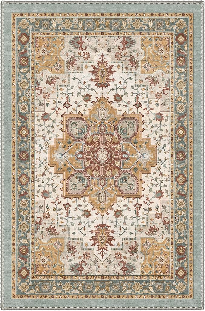 GENIMO Area Rug 2x3 Doormat, Machine Washable Low Pile Rugs, Small Retro Chenille Entryway Mat for Entrance, Hallway, Kitchen and Corridor, Warm Taupe Medallion