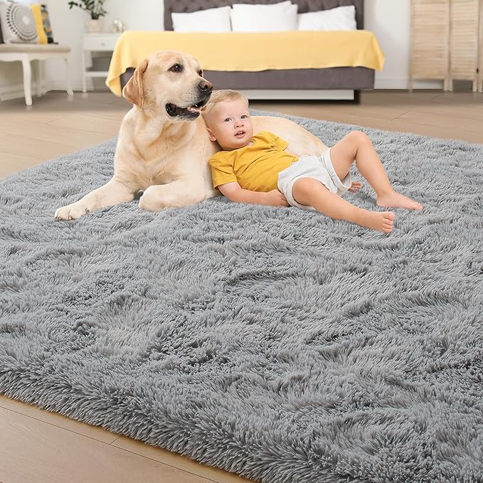 Tepook Super Soft Fluffy Rugs for Living Room, Area Rugs 8x10 for Bedroom, Modern Shaggy Rug Fuzzy Carpets for Kids, Plush Indoor Nursery Home Decor Rug with Non-Slip Bottom, Grey