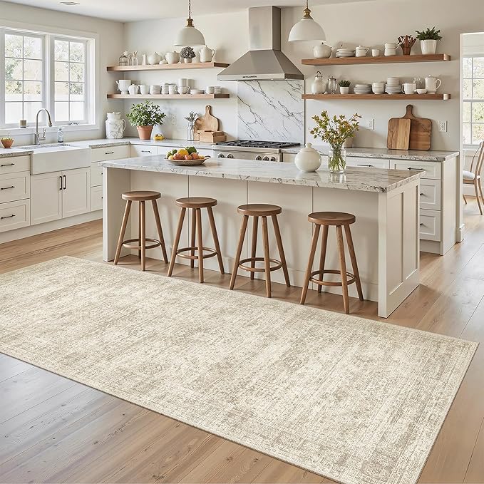 Soalmost Runner Rug 3x6 Washable Non-Slip Kitchen Runner Rugs for Bathroom Laundry Room Beige Vintage Floor Carpet Runners for Hallway Entryway