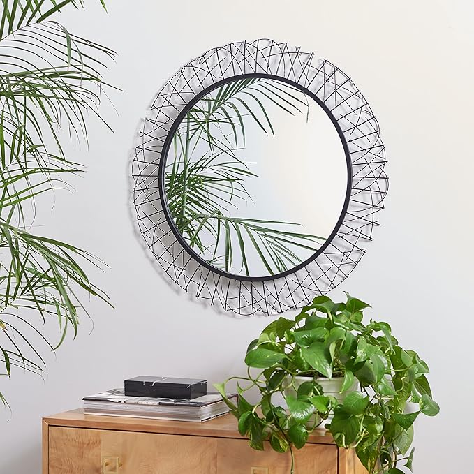 SAFAVIEH Home Collection Elsie Black 29-inch Round Decorative Accent Wall Mirror for Bedroom Living Room Bathroom Entryway