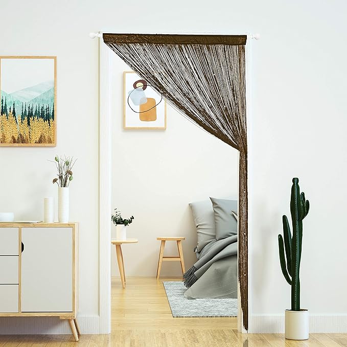 YaoYue Beaded Curtain Door String Curtains for Doorway Tassels Beads Hanging Fringe Hippie Room Divider Window Hallway Entrance Wall Closet Bedroom Privacy Decor (39×110in/100×280cm, Coffee)