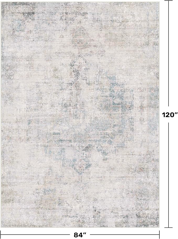 Hazo Haus Light Blue Area Rugs for Living Room - 7x10 Washable Modern Abstract Rug for Bedroom, Dining Room Under Table, Home Office, Soft Washable & Stain Resistance (Dusty Blue)