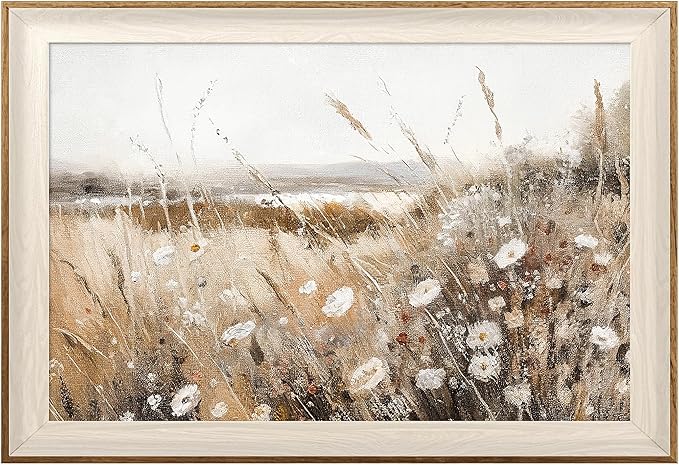 ASTRDECOR Framed Vintage Wall Art Home Decor, Farmhouse Decor Wall Art Autumn Country Wildflower Field Nature Canvas Art Wall Decor Living Room, Vintage Oil Painting Botanical Wall Print-16''x24''