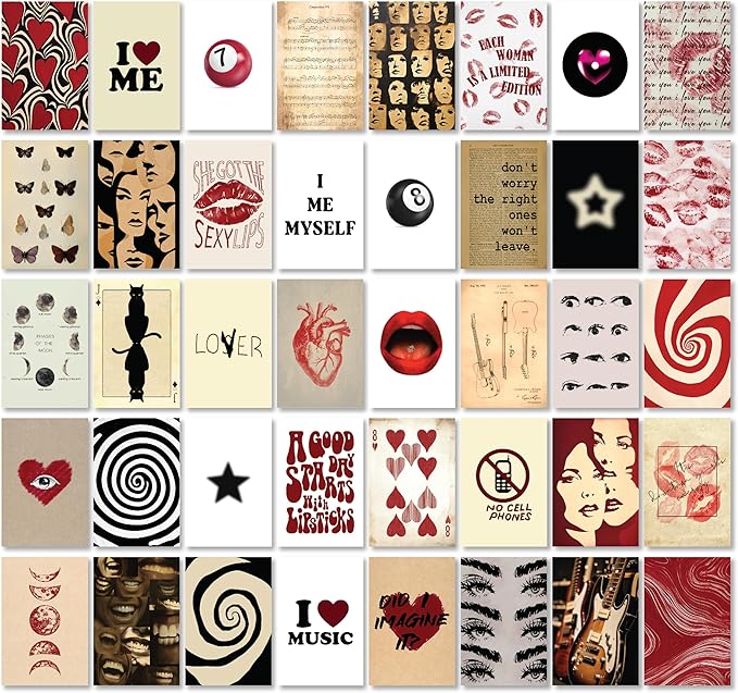 97 Decor Downtown Girl Room Decor - Downtown Girl Posters for Room Aesthetic Y2k, Retro Red Room Decor Y2k Bedroom Decorations, Mini Red Posters Coquette Wall Collage Kit for Teen College Dorm (4x6)
