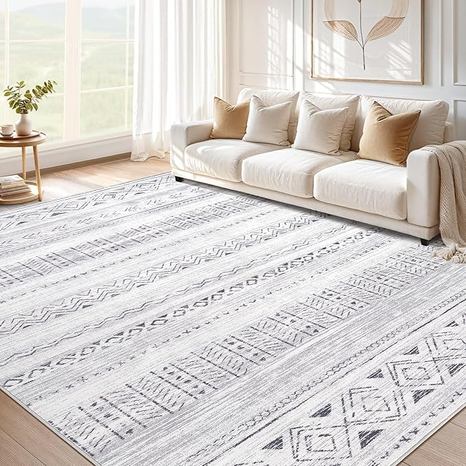 cotiled 5x8 Area Rug Living Room: Washable Boho Rugs with Non Slip Backing Large Soft Indoor Stain Resistant Carpet for Bedroom Farmhouse Dining Room Lightweight Home Decor Dark Grey