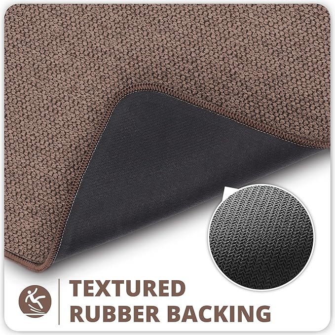 Bosap Bathroom Rugs Set 2 Pieces,Thin Bathroom Mats,Toilet Rugs,Quick Dry,Non-Slip,Machine Washable,Low Pile,Absorbent Bath Mats,Shower,Sink,Home Decor Accessories.Brown,1'5"x2'3"+1'8"x2" U Shape