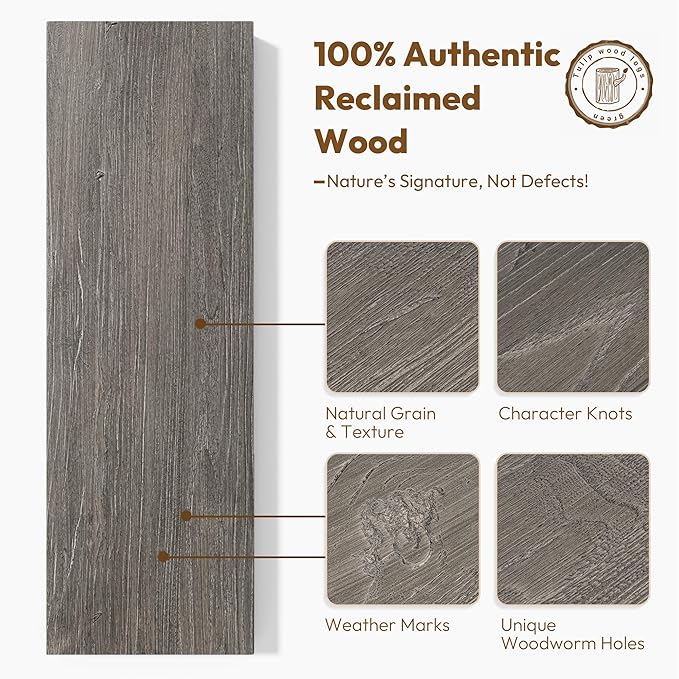 Vivelove Elm Floating Shelves for Wall Solid Wood, 24 Inches Long Rustic Wall Shelf with Invisible Bracket for Living Room Bedroom Bathroom Office Book, Farmhouse Wall Display Shelf, Set of 2 - Grey