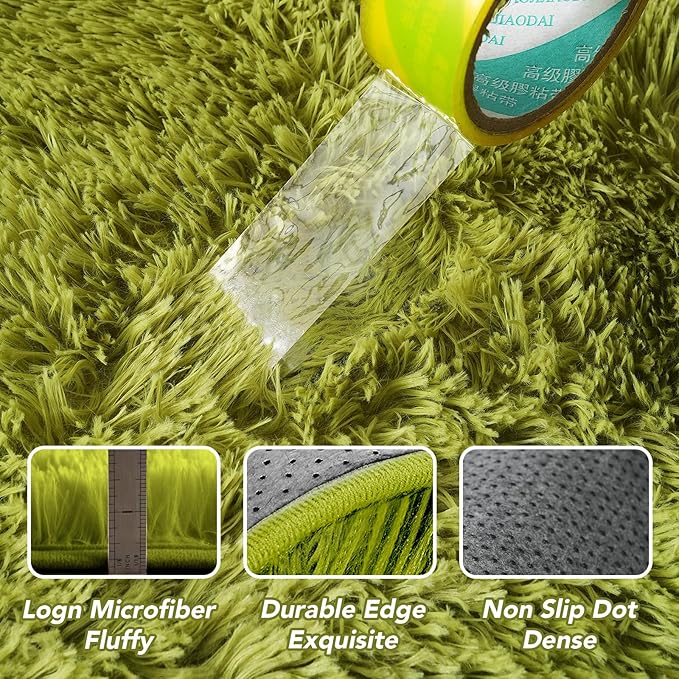 Area Rugs 6x9 Living Room: Green Fluffy Shag Carpet for Living Room-Fuzzy Furry Plush Soft Kids Girls Shaggy Bedside Indoor Floor Rug for Teen Dorm Home Decor Aesthetic (Lawn Green,6x9 Feet)