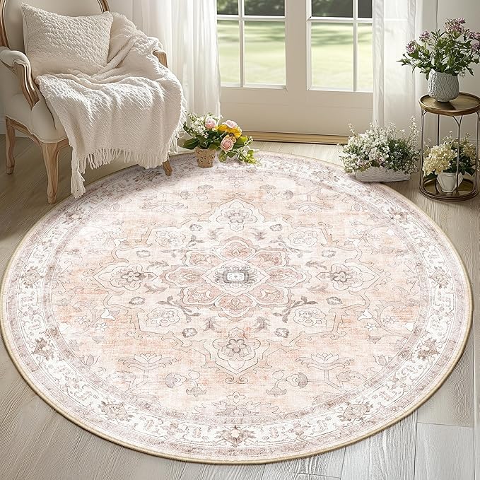 CAPALOCA Machine Washable Rugs Nursery Rug 6ft Cute Girl Non Slip Low Pile Water Repellent Soft Print Pattern for Bedroom Indoor Decor Kids Playroom Pink